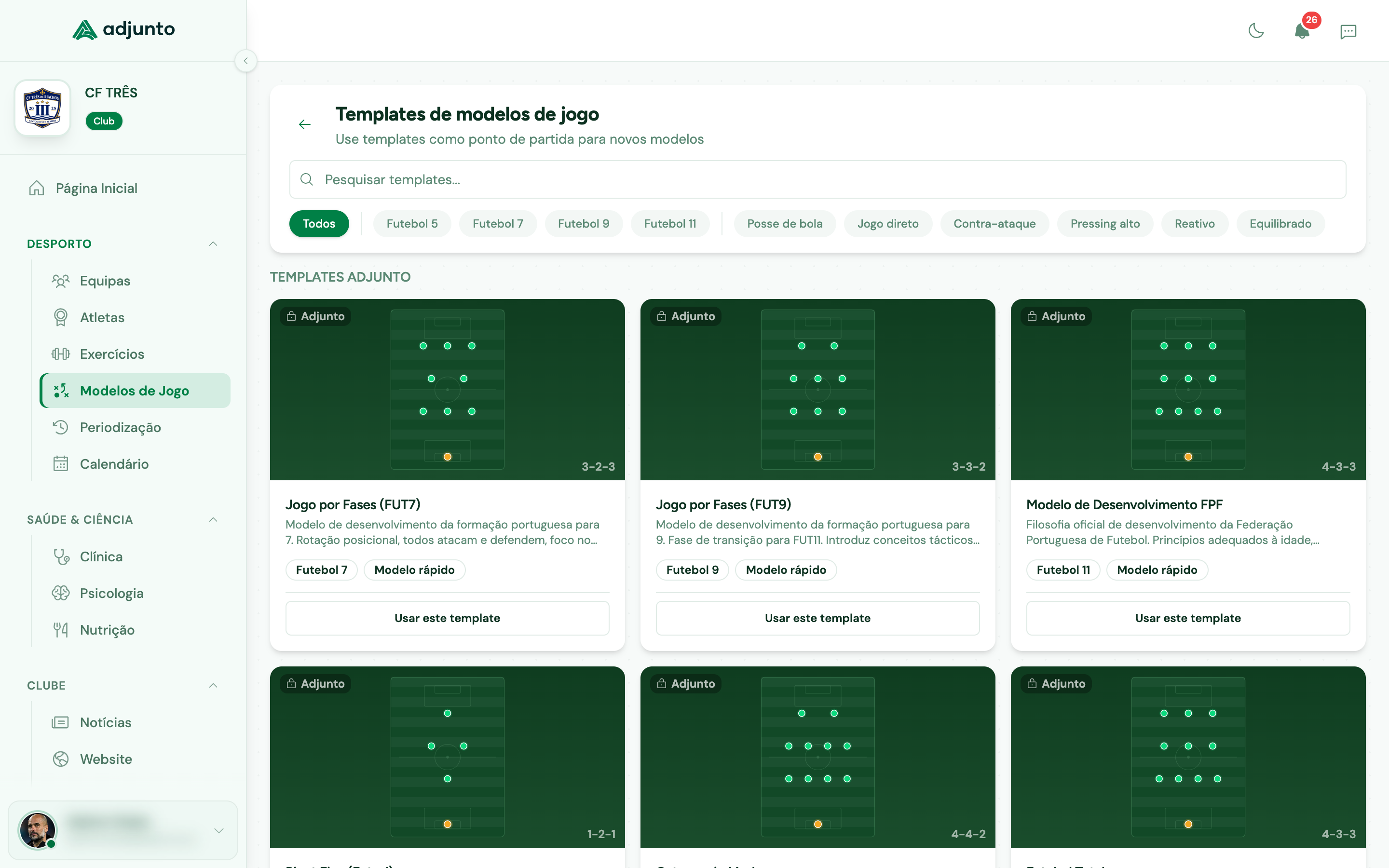 Adjunto - Templates de modelos de jogo com formações táticas